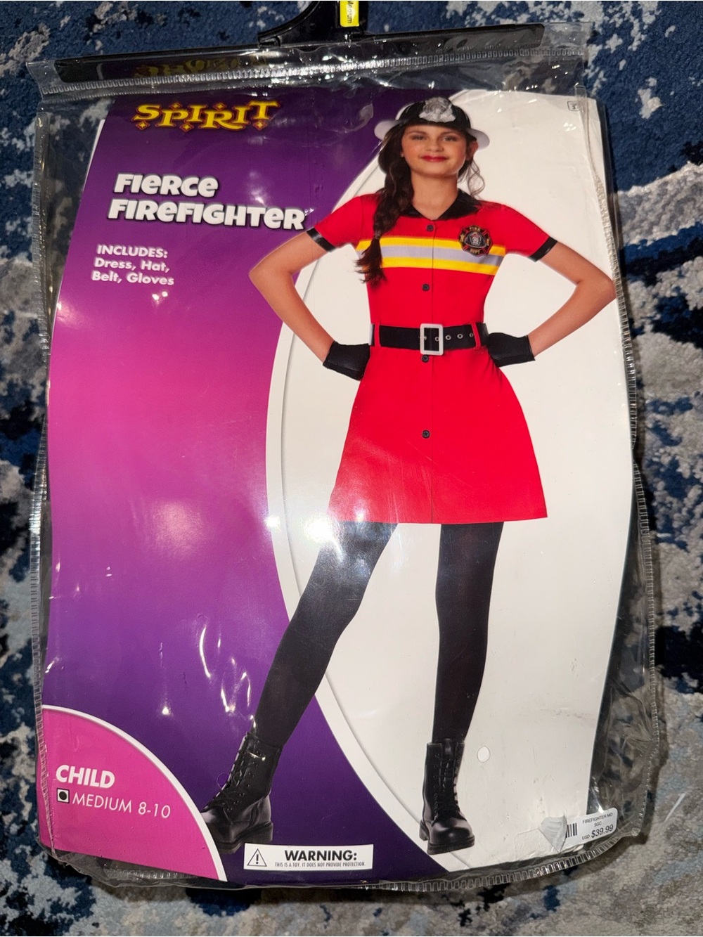 Spirit Halloween Fierce Firefighter Kids Costume - Red size medium 8-10 girls